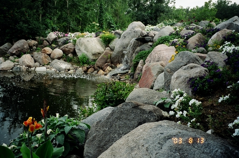 The pond and waterfall
